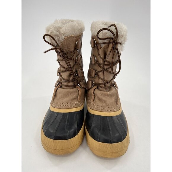 Sorel Manitou Womens Winter Boots Size 6 Tan & Black‎ Shearling Lined Waterproof - Picture 6 of 12